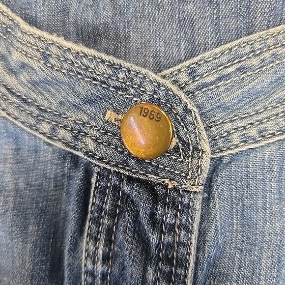 Gap 1969 Ltd Ed Womens Denim Tunic Sz M Blue Dress Pockets Distressed Western - Picture 4 of 8